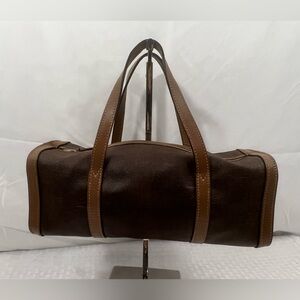 3016: Vintage Etro Brown Leather Barrel Satchel Shoulder Bag Italy